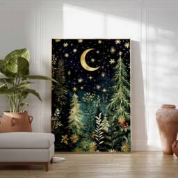 Christmas Poster, Wall Art, Festive Decor, Winter Reindeer Print, Snow Tree Art - thumbnail 2