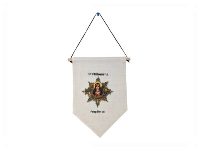 Large St Philomena Banner - Catholic Wall Decor Patron Of Youth & Infants Linen Pennant Baptism Or Confirmation Gift - image 1
