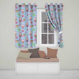 Cute Kawaii Santa Snowman Gift Characters Blue Seamless Pattern Readymade Eyelet Ring Top Thermal 100% Blackout Curtains - thumbnail 1