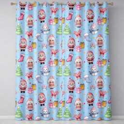 Cute Kawaii Santa Snowman Gift Characters Blue Seamless Pattern Readymade Eyelet Ring Top Thermal 100% Blackout Curtains - thumbnail 2