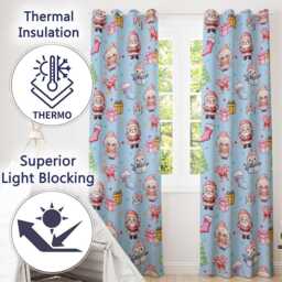 Cute Kawaii Santa Snowman Gift Characters Blue Seamless Pattern Readymade Eyelet Ring Top Thermal 100% Blackout Curtains - thumbnail 3