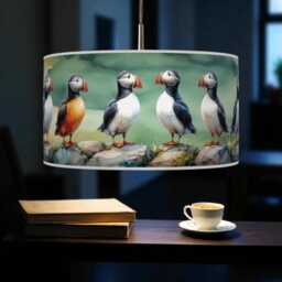 Watercolour Bird Lampshade - Puffins Lampshade Drum Ceiling Light Shade Nature Inspired Pendant For Bedroom Or Living Room - thumbnail 2