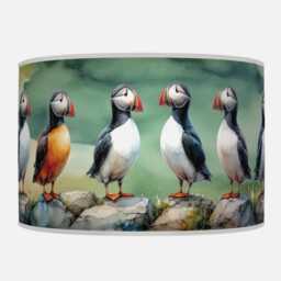 Watercolour Bird Lampshade - Puffins Lampshade Drum Ceiling Light Shade Nature Inspired Pendant For Bedroom Or Living Room - thumbnail 3