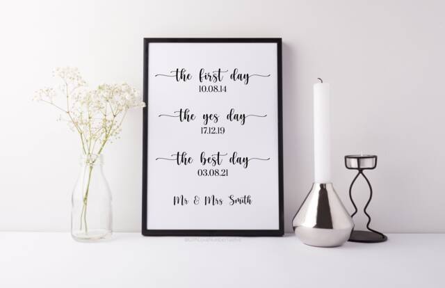 The First Day, Yes Best Day Print - Couples - Wedding Wall Art Personalised