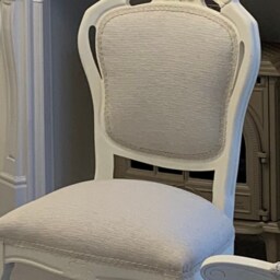 Shabby Chic French Style Dining Chair Set Vintage Refurbished, Custom Fabric - thumbnail 2