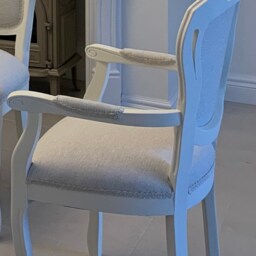 Shabby Chic French Style Dining Chair Set Vintage Refurbished, Custom Fabric - thumbnail 3