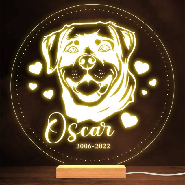 Rottweiler Dog Memorial Pet Loss Round Personalised Gift Warm Lamp Night Light - image 1