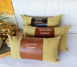 Color Block Lumbar Pillow Cover Cognac Or Olive Green Faux Leather