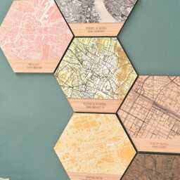 Wood, Silver, Gold, Metallic Map Wall Art Hexagonal Tile. Custom Map Gift Personalised With Any Location. Perfect Wedding Anniversary Gift - thumbnail 2