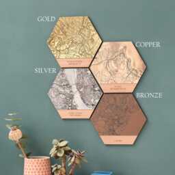 Wood, Silver, Gold, Metallic Map Wall Art Hexagonal Tile. Custom Map Gift Personalised With Any Location. Perfect Wedding Anniversary Gift - thumbnail 3