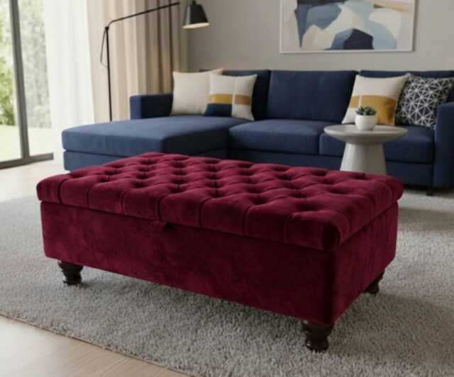 Chesterfield Plush Velvet Ottoman Storage Box - Button-Tufted, Wooden Legs, Blanket - image 1