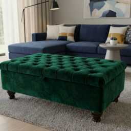 Chesterfield Plush Velvet Ottoman Storage Box - Button-Tufted, Wooden Legs, Blanket - thumbnail 2