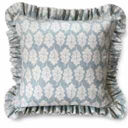 Blue Oak Leaf Ruffled Cushion Cover, Botanical Print Throw Pillow, Coastal Farmhouse Decor