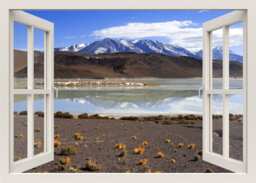 Mountains & Lake Wall Decal, View With Snow Sticker, 3D Window Nature Mountain Frame Decal
