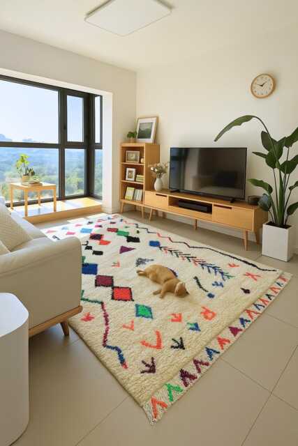 Handmade Beni Ourain Style Wool Rug, Colorful Bohemian Decor - image 1