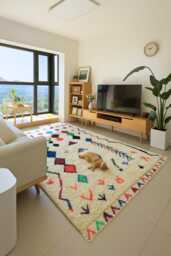 Handmade Beni Ourain Style Wool Rug, Colorful Bohemian Decor - thumbnail 1