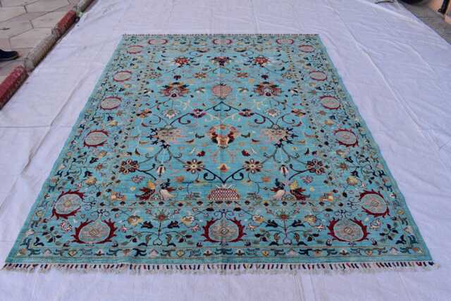 Handmade Afghan Wool Chobi Rug 7.11x6.1 Ft, Traditional Design - image 1