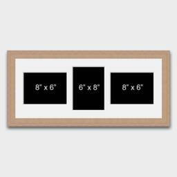 "Oak Veneer Multi Photo Frame - Collage Picture Frame, Holds 3 8"" X 6" - thumbnail 1