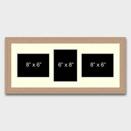 "Oak Veneer Multi Photo Frame - Collage Picture Frame, Holds 3 8"" X 6" - thumbnail 2