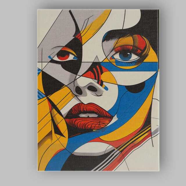 Bold Geometric Pop Art Female Face Portrait Canvas Wall Print Decor Picture Ready To Hang - image 1