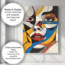 Bold Geometric Pop Art Female Face Portrait Canvas Wall Print Decor Picture Ready To Hang - thumbnail 3