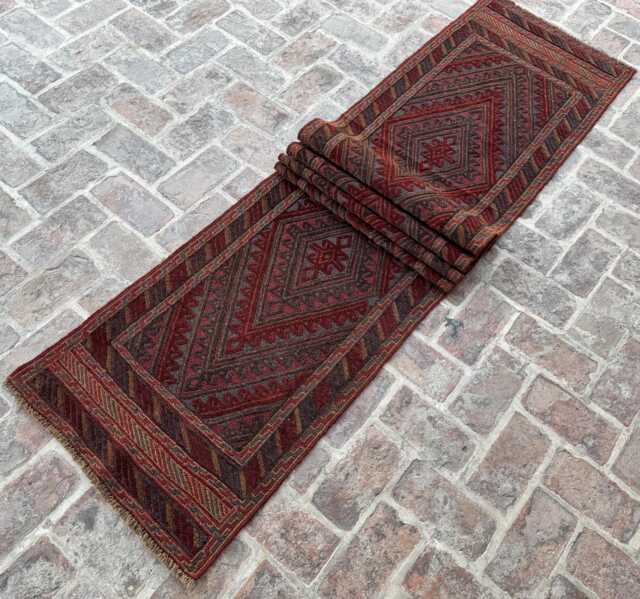 Antique 2'3x12'9 Turkmen Runner Rug - Vintage Hand-Knotted Wool Moshwani , Oriental Geometric Design Kitchen Hallway - image 1