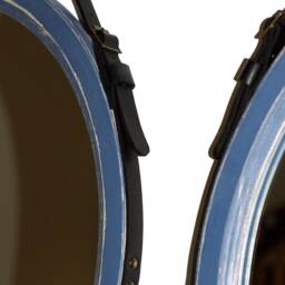 Large Round Bathroom Mirror With Frame From Wood, Elegant Wall For Decor, Modern On Leather Strap Living Room & Entryway - thumbnail 4