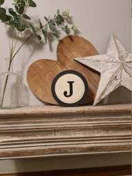 Rustic Letter J Sign Cream & Black Distressed Wood Monogram - thumbnail 1
