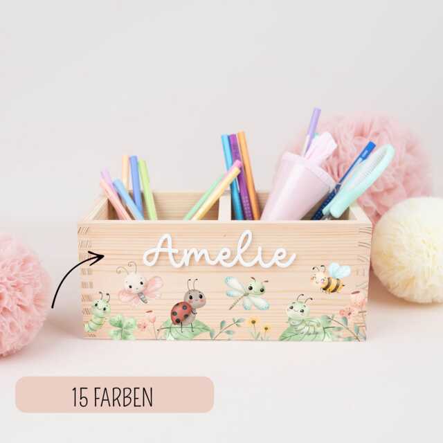 Personalized Pencil Holder, Desk Organizer Wood With Acrylic Name, Cup School Enrollment, Gift Child Cone, Girl - image 1