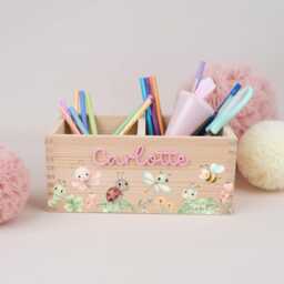 Personalized Pencil Holder, Desk Organizer Wood With Acrylic Name, Cup School Enrollment, Gift Child Cone, Girl - thumbnail 3