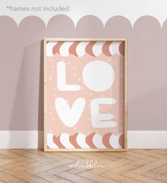 Love Print in Pink, Girl Bedroom Wall Art Print, Pastel Nursery Decor, Scandi Nursery, Teen - image 1