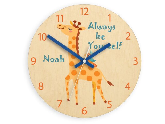 Kids Wall Clock - Giraffe With Personalizen Name, Wood Clock, Childrens Wall Clock Boys Girls - image 1