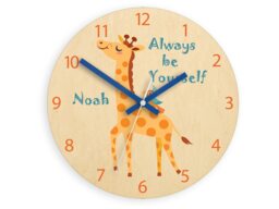 Kids Wall Clock - Giraffe With Personalizen Name, Wood Clock, Childrens Wall Clock Boys Girls