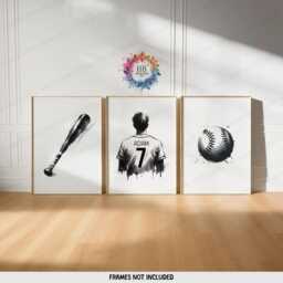 Personalized Baseball Prints - Set Of 3 Posters - Custom Boys Bedroom Decor Kids Wall Art Black & White - thumbnail 2