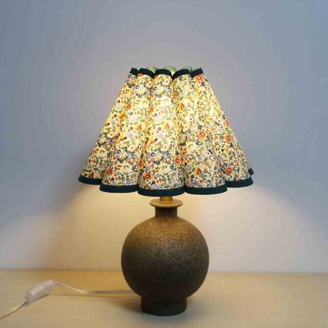Handmade Floral Fabric Table Lamp Copper Ceramic Base, Green Trim-115# - image 1