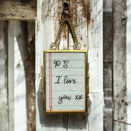 Embroidered Love Letter Miniture in A Brass & Glass Frame On Chain. , - thumbnail 1