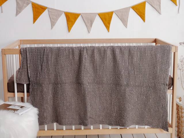Linen Baby Blanket. Waffle Linen Organic Swaddle. Soft Nursery Kids Blanket.linen Cot Bed Blanket - image 1