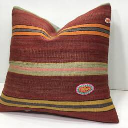 Vintage Handwoven Kilim Pillow, Bohemian Throw Pillow - 16x16 - thumbnail 2