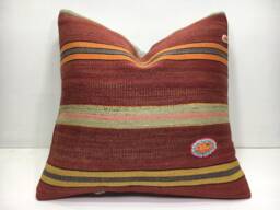 Vintage Handwoven Kilim Pillow, Bohemian Throw Pillow - 16x16 - thumbnail 1