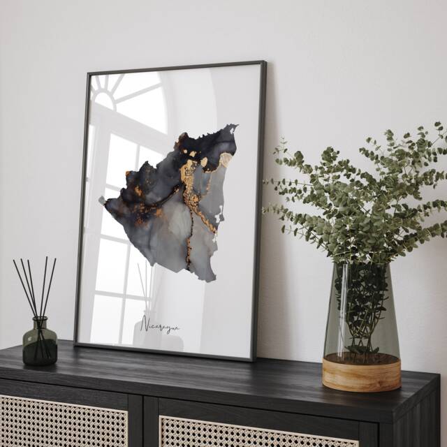 Nicaragua Map Black & Gold Wall Art Print [Ev] - image 1