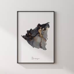 Nicaragua Map Black & Gold Wall Art Print [Ev] - thumbnail 3