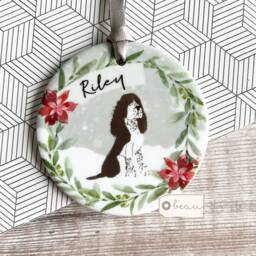 Personalised Pet Ornament Christmas Dog Cat Greenery Wreath Design Acrylic Or Ceramic Round Ornament Keepsake Tree Decoration - thumbnail 1