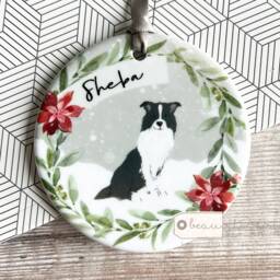 Personalised Pet Ornament Christmas Dog Cat Greenery Wreath Design Acrylic Or Ceramic Round Ornament Keepsake Tree Decoration - thumbnail 2