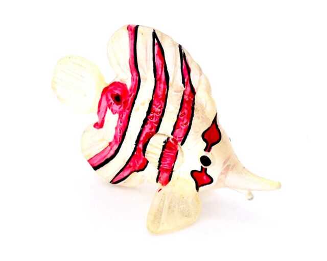 Miniature Glass Exotic Fish Little Sea Animal White Red Stripes Figurine Statue Hand Blown Decoration Collectible Small Craft Painted Figure - image 1