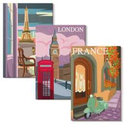 Canvas Set Of 3 - Retro Cityscapes Paris, London & France, Pink Photo Print, Travels Wall Decor - thumbnail 2