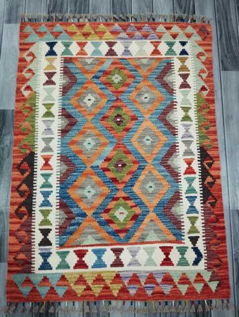 Kilim Rug Classic, Handmade Artisan Afghan Turkish Scandinavian Navajo Bohemian Wool Flatweave Multicolour 120x87 cm - image 1
