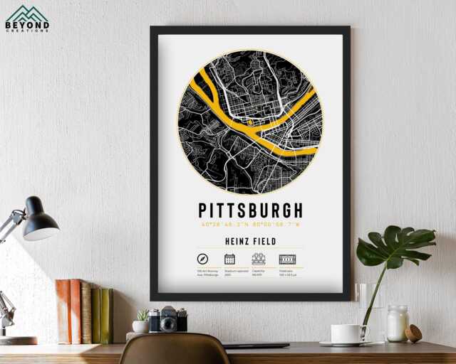 Pittsburgh Steelers Stadium Map Print Unique Framed Gift - For Him Dad Brother Granddad Uncle American Football Poster Decor - image 1