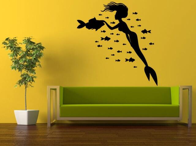 Wall Decal Vinyl Sticker Decals Interior Decor Diy Free Shipping Sea Ocean Beautiful Girl Mermaid Petting The Fish L533 - image 1