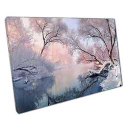 Serene Winter Landscape Snowy Woodland Forest & Frozen Lake Canvas Wall Art For Home Decor - thumbnail 1