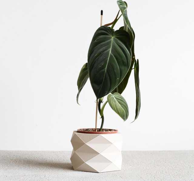 White Wooden Indoor Planter, Geometric & Minimalist Design House Plant Pot - Original Handmade Gift - image 1